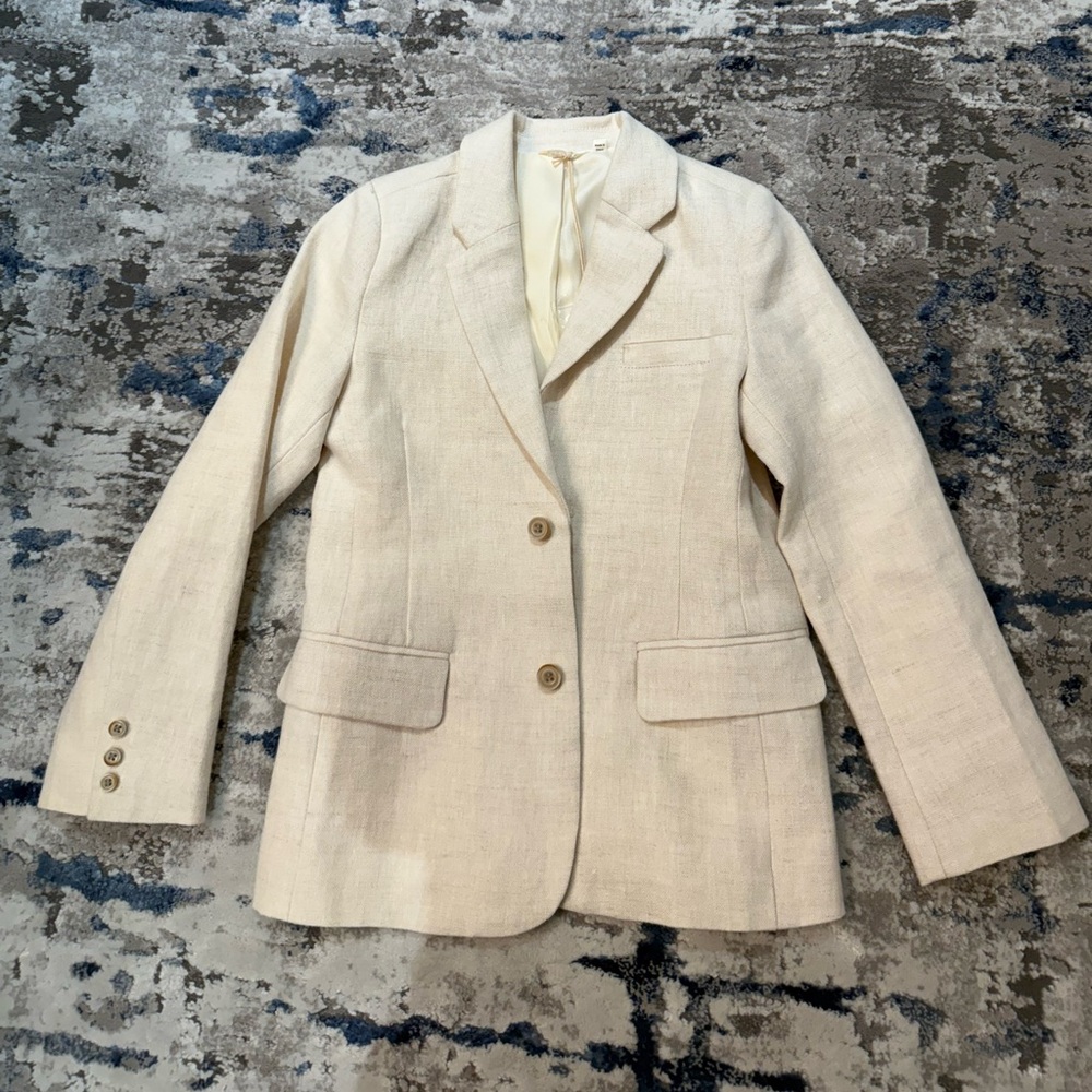 Tailored Cream Linen-Blend Single-Breasted Blazer